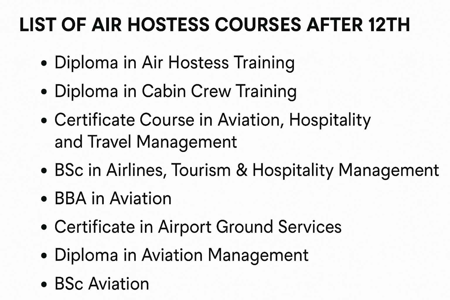 List of Best Air Hostess Courses After 12th