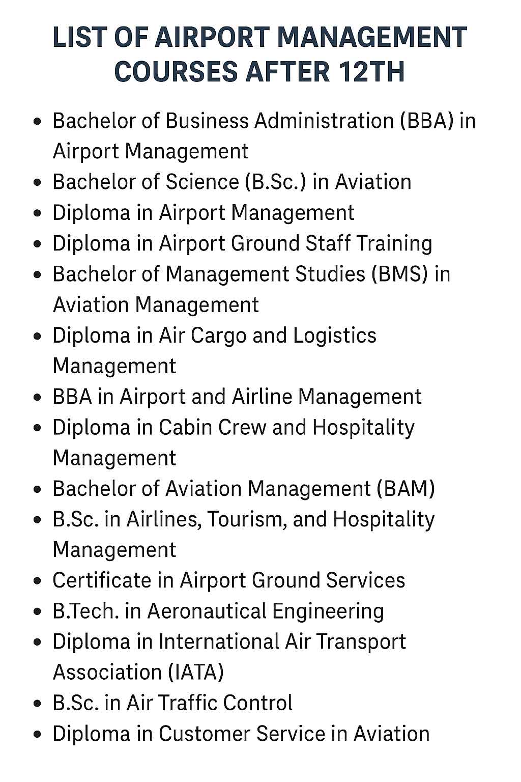 List of Best Airport Management Courses After 12th
