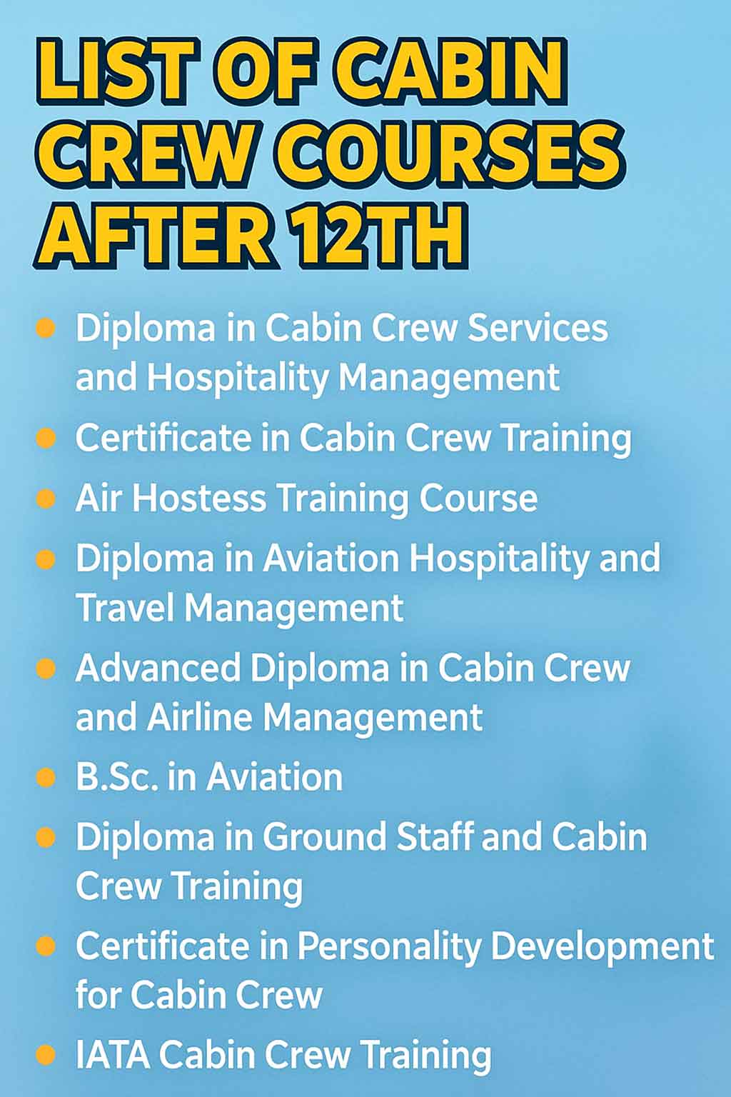 List of Best Cabin Crew Courses After 12th