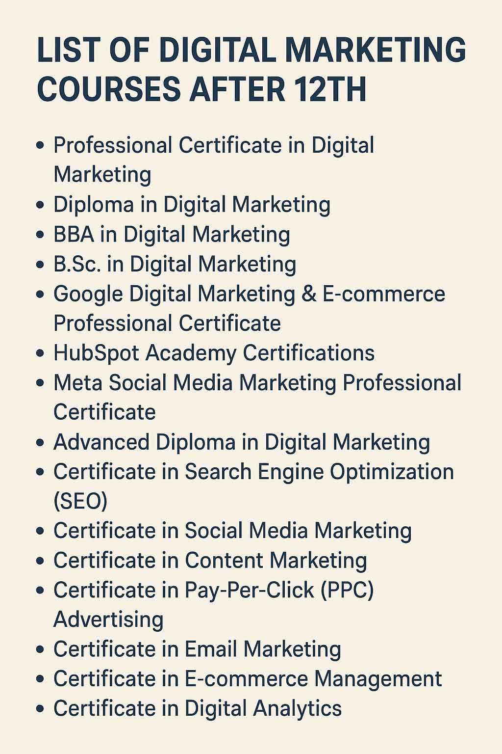 List of Best Digital Marketing Courses After 12th