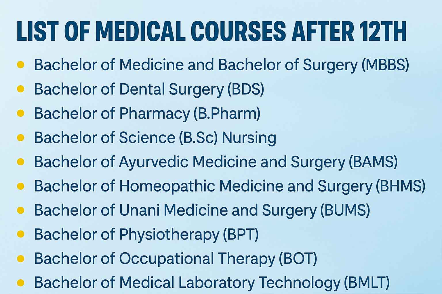 List of Best Medical Courses After 12th