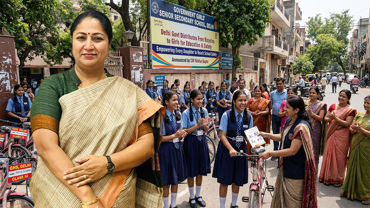 Delhi Govt distributes free bicycles to girls for education and safety, announced by CM Rekha Gupta