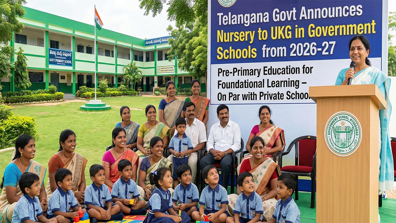 Telangana announces Nursery to UKG in government schools from 2026-27.